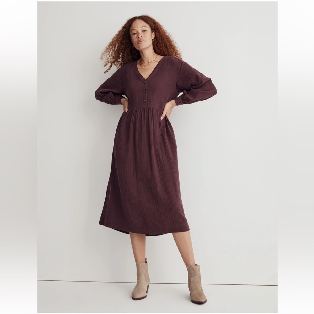 Madewell // Lightspun Button-Front Midi Dress in Dark Fig
